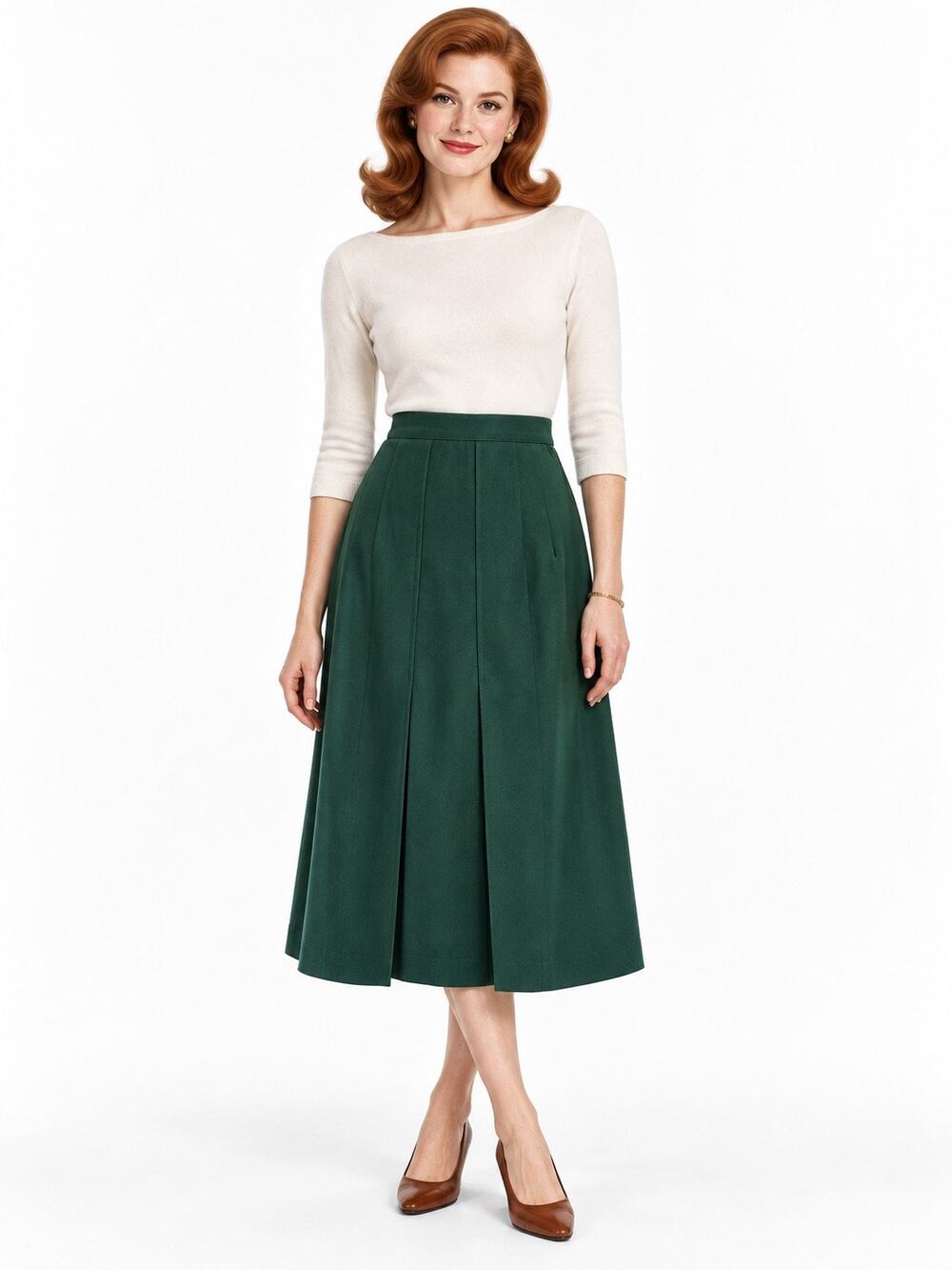 Vintage ‘60s Warner Bros. Studios Costume Dept. Dark Green Pleated Midi Skirt